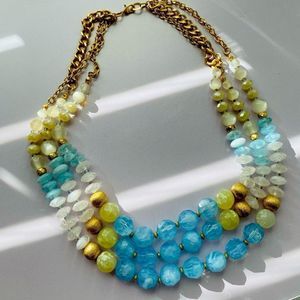 Beautiful Three Strand beaded necklace with goldtone chain